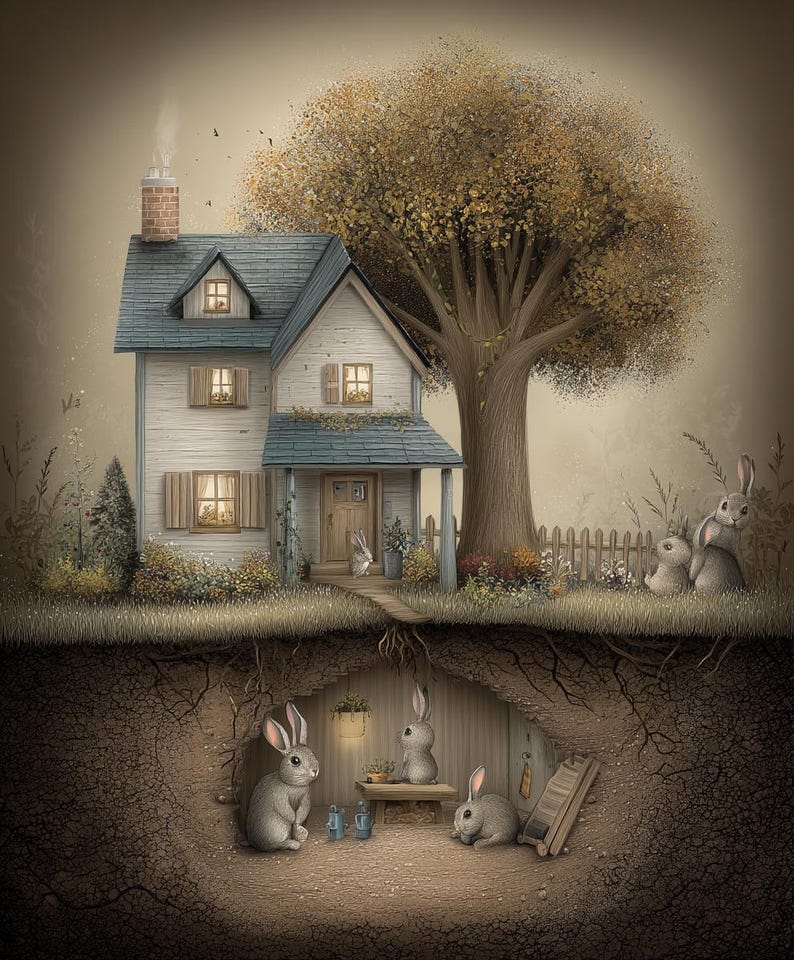 Quaint Rabbit Bunny Burrow Cottage CLIPART Underground Rabbit Home Storybook ...