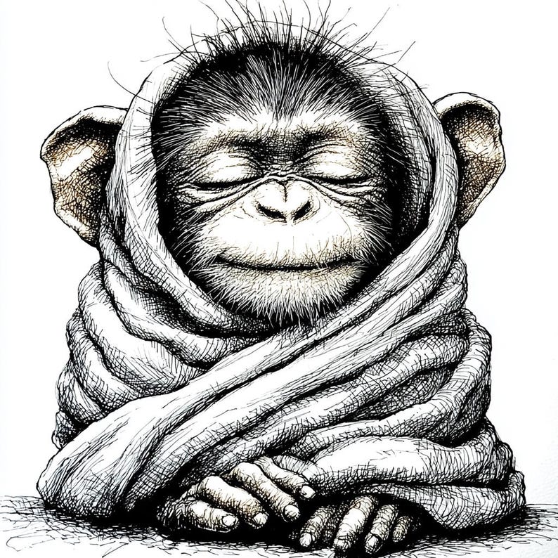 Sleeping Monkey CLIPART, Peaceful Primate Sketch Set, Cozy Resting ...