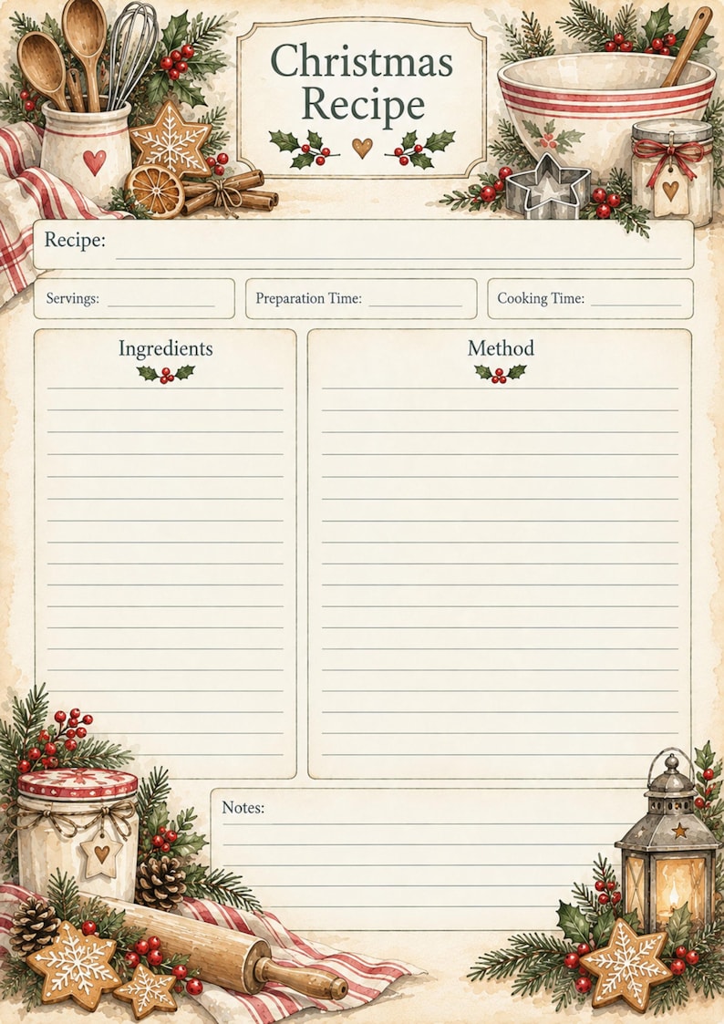 Family Recipe Keeper Printable Journal Pages, Vintage Kitchen Recipe ...