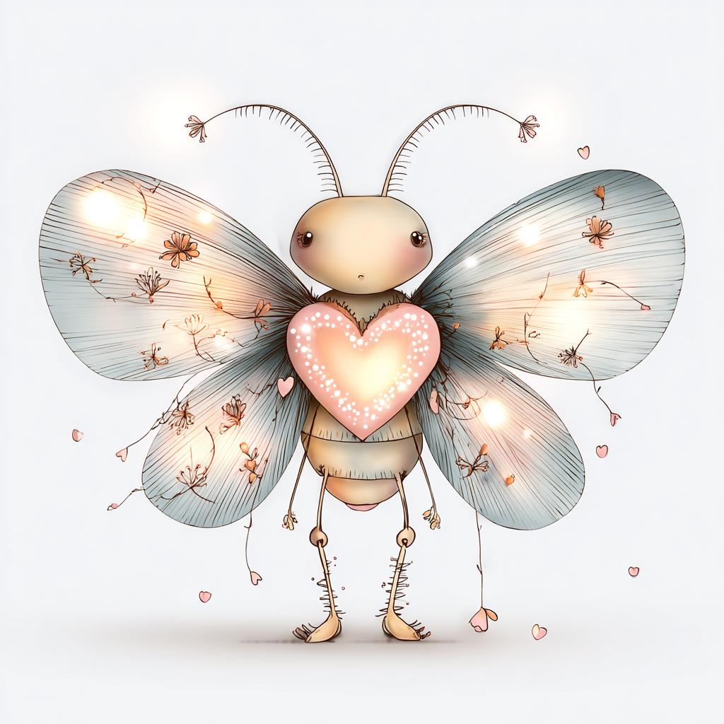 Valentine Firefly CLIPART, Glowing Heart Insect, Romantic Whimsical Bug ...