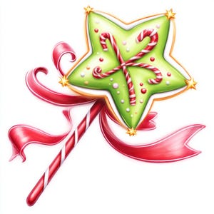 Baguette à la menthe poivrée, art de la canne en bonbon, clipart baguette étoile, baguette de vacances, baguette de Noël, baguette magique png, art festif de baguette, baguette de Noël