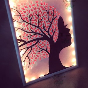 Femme Arbre Papercut Lightbox svg Fichier DIY, Portrait Nature Women Tree Shadow Box, Cricut, Shadow Paper Cut Light Box Template Files