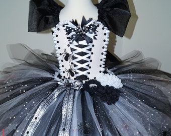 Black And White Spider Witch Inspired Tutu Dress Pageant Ball Gown Birthday Party Costume