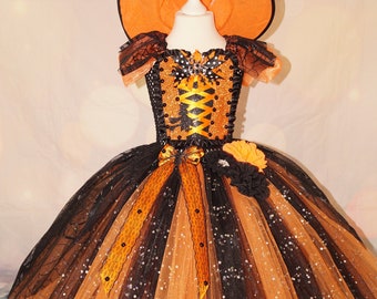 Black And Orange Spider Witch Inspired Tutu Dress Pageant Ball Gown Birthday Party Costume