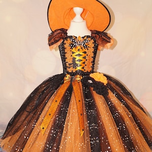 Schwarz und Orange Spinne Hexe inspiriert Tutu Kleid Festzug Ballkleid Geburtstag Party Kostüm