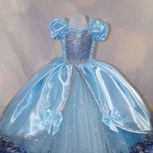 Princess Cinderella Inspired Blue Satin Tutu Dress Pageant Ball Gown Birthday Party Costume