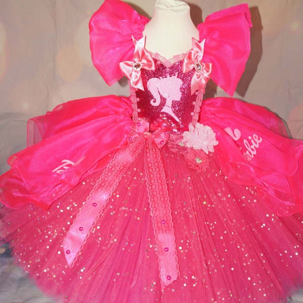 Princess Inspired Barbie Bright Pink Tutu Dress Pageant Ball Gown Birthday Party Costume