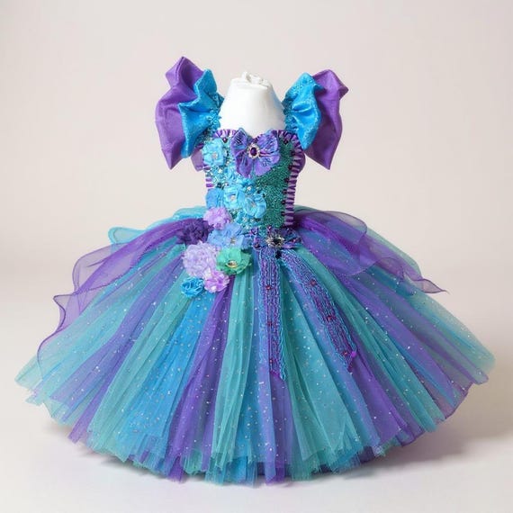 open lace back dress Light Blue Fairy Princess Illusion Neck Ball Gown Dress for Girls - Light Blue / 7-8 Years (140cm)