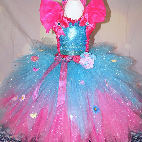 Princesa Poppy Trolls inspirado vestido de tutú desfile vestido de fiesta traje de fiesta de cumpleaños