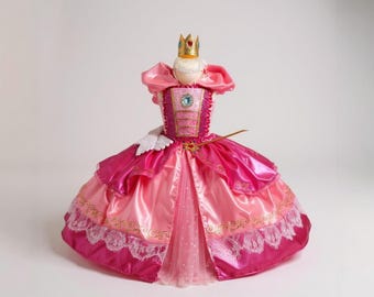 Princess Peach Super Mario Brothers Inspired Pink Tutu Dress Pageant Ball Gown Birthday Party Costume