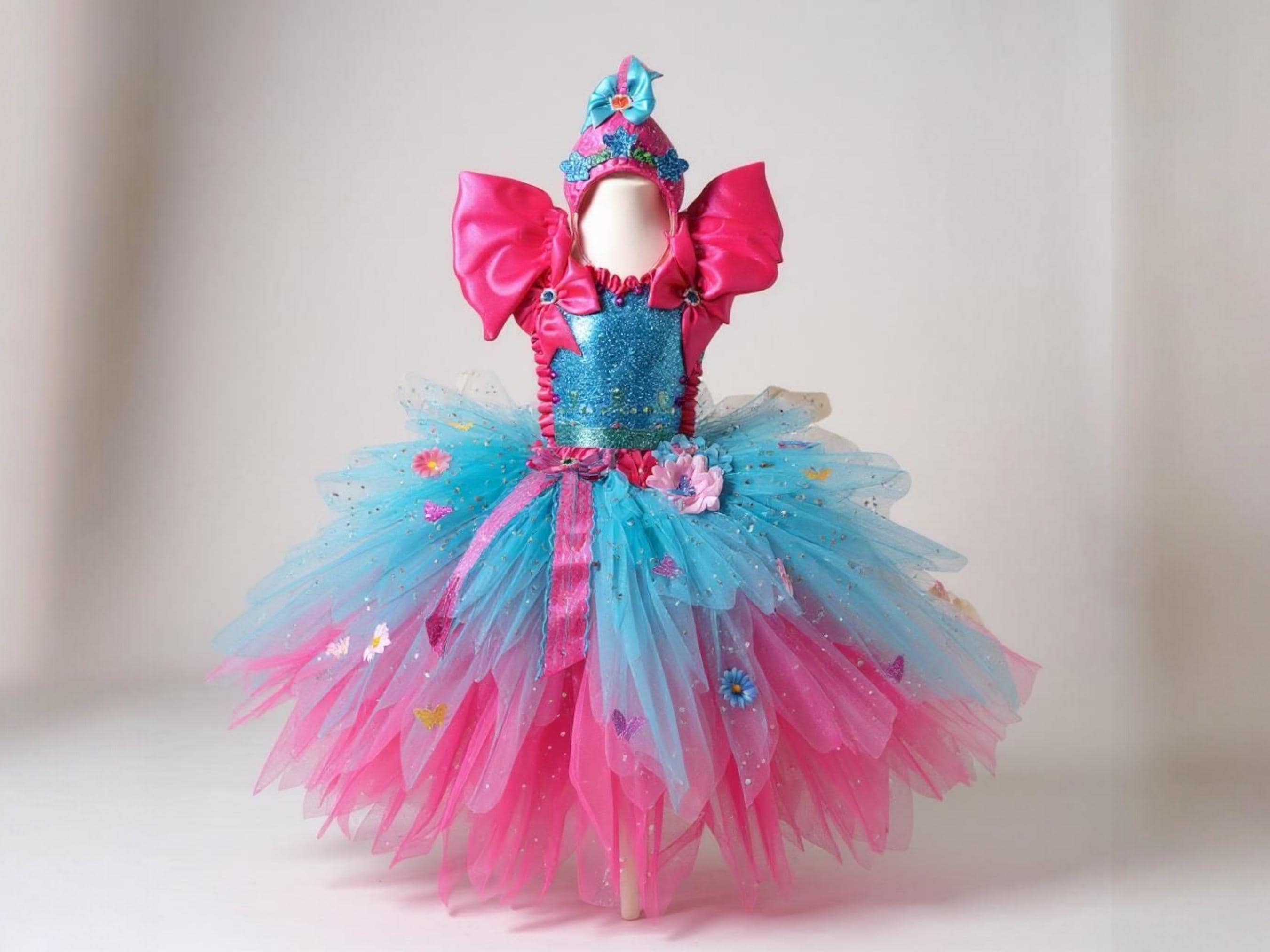 Falda Vestido Poppy Trolls Casero Calidad Disfraz De Fiesta Poppy