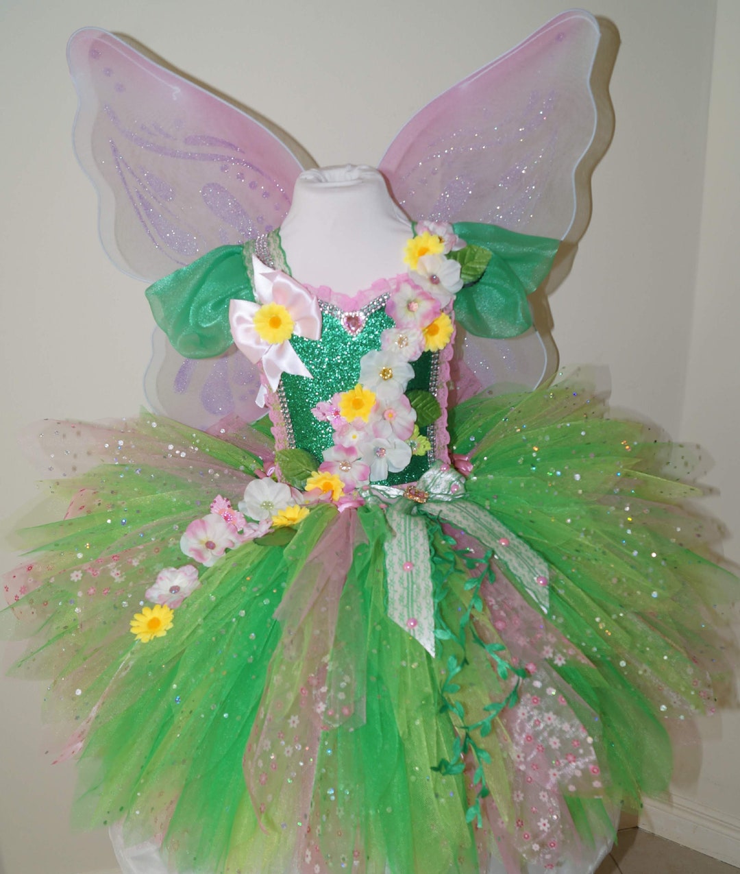 Princess Tinkerbell Spring Flower Fairy Tutu Dress Pageant Ball Gown ...