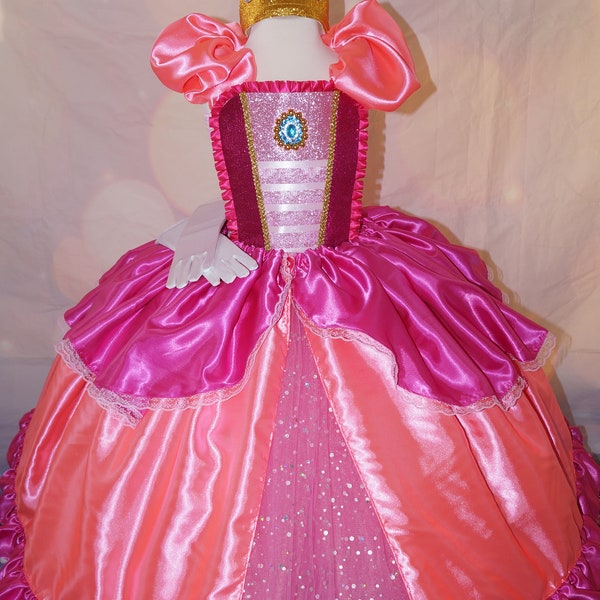 Princess Peach Super Mario Brothers Inspired Pink Tutu Dress Pageant Ball Gown Birthday Party Costume