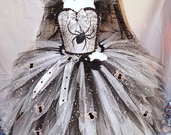 Black And White Spider Zombie Bride Inspired Tutu Dress Pageant Ball Gown Birthday Party Costume