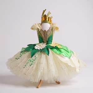Princess Tiana Inspired Gold Tutu Dress Pageant Ball Gown Birthday Party Costume