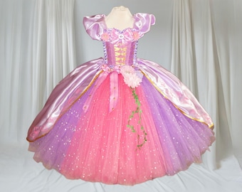 Princess Rapunzel Tangled Inspired Tutu Dress Pageant Ball Gown Birthday Party Costume