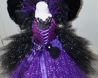 Purple and Black Halloween Maleficent Witch Inspired Tutu Dress Pageant Ball Gown Birthday Party Costume