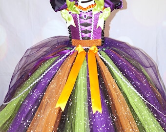 Purple and Orange Minnie Mouse Witch Inspired Tutu Dress Pageant Ball Gown Birthday Party Costume
