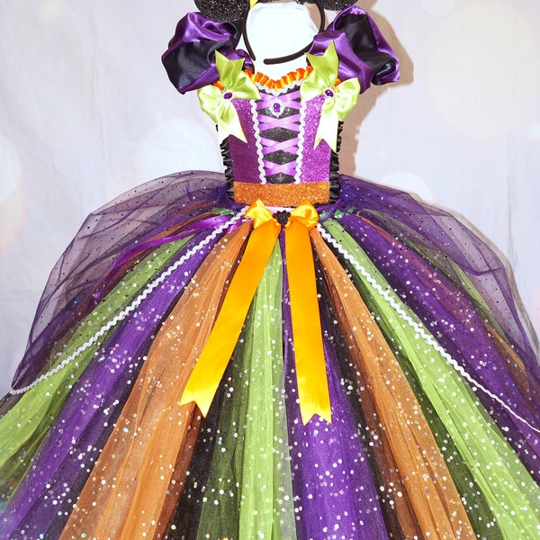 Purple and Orange Minnie Mouse Witch Inspired Tutu Dress Pageant Ball Gown Birthday Party Costume