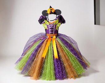 Purple and Orange Minnie Mouse Witch Inspired Tutu Dress Pageant Ball Gown Birthday Party Costume