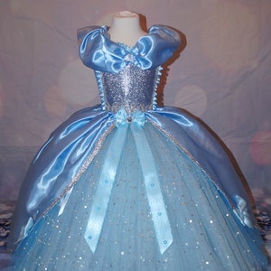 Princess Cinderella Inspired Blue Satin Tutu Dress Pageant Ball Gown Birthday Party Costume