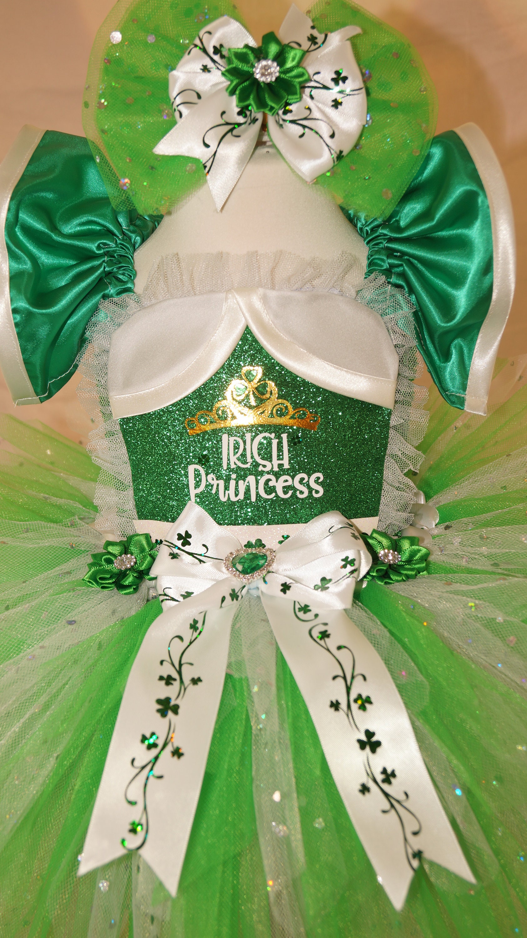 Irish Princess St. Patrick's Day Inspired Green Satin Tutu Dress Pageant Ball Gown Birthday Party Costume Irish Princess St. Patrick's Day Inspired Green Satin Tutu Dress Pageant Ball Gown Birthday Party Costume