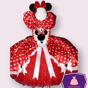 Princess Red and White Polka Dot Minnie Mouse Inspired Tutu Dress Pageant Ball Gown Birthday Party Costume
