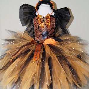 Black And Orange Spider Zombie Bride Inspired Tutu Dress Pageant Ball Gown Birthday Party Costume