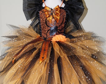 Black And Orange Spider Zombie Bride Inspired Tutu Dress Pageant Ball Gown Birthday Party Costume