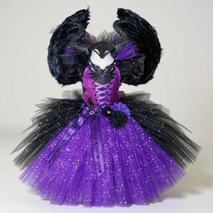 Purple and Black Halloween Maleficent Witch Inspired Tutu Dress Pageant Ball Gown Birthday Party Costume