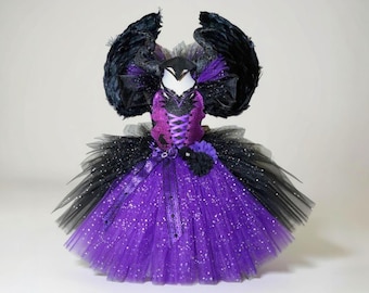 Purple and Black Halloween Maleficent Witch Inspired Tutu Dress Pageant Ball Gown Birthday Party Costume