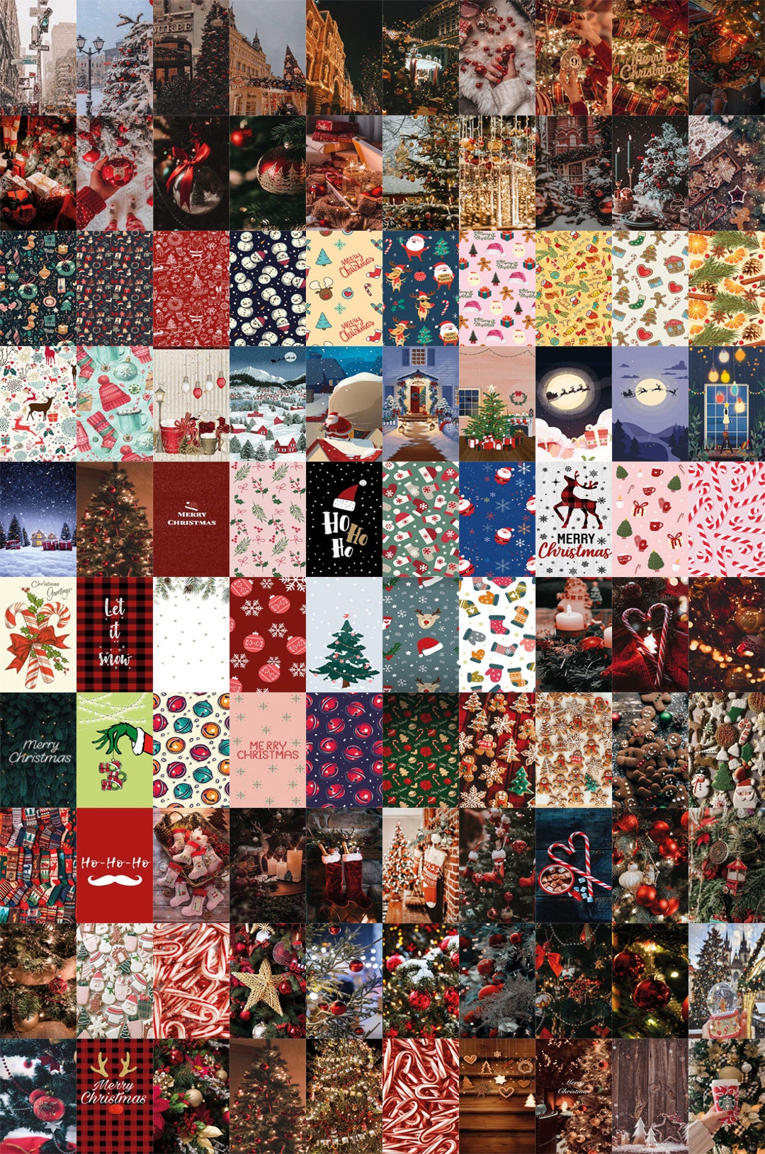 100 PCS Christmas Wall Collage Kit Xmas Aesthetic Photo Collage Prints Happy Holiday Pictures