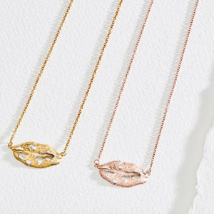 Gold Lip Necklace - Two-Toned Pendant for Her - Meaningful Mother&#39;s Day Jewelry