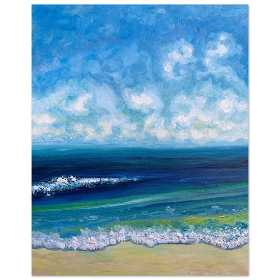 SLXOriginalArt による青い空、ビーチ、海の波、海、海岸の絵画