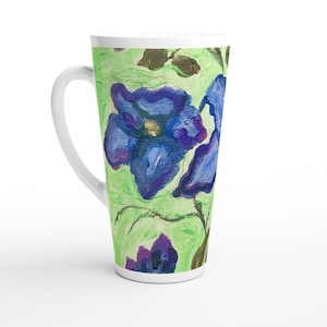 Gift For Mothers Day / Birthday. Clematis Purple Neon Bright Purple Clouds Sunset White Latte 17oz Ceramic Mug