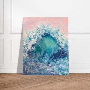 Emerald Wave Pink Sky Ocean Waves Sea Coastal Painting (senza cornice) di SLXOriginalArt Poster in carta semi-lucida premium 40 x 50 cm / 16x20″