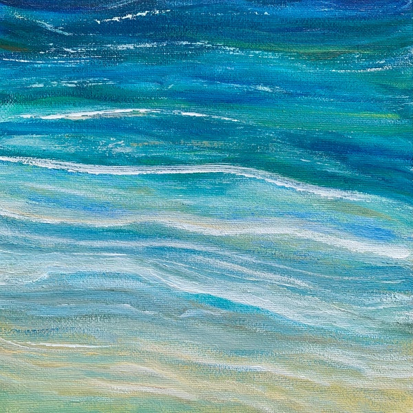 Portrait Abstract Beach From Above Wave Canvas Sea Ocean Waves Painting Print by SLX Original Art Artist Shirley Loach