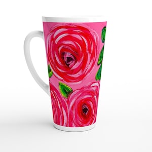Roses Pink Neon Bright Purple Clouds Sunset White Latte 17oz Ceramic Mug