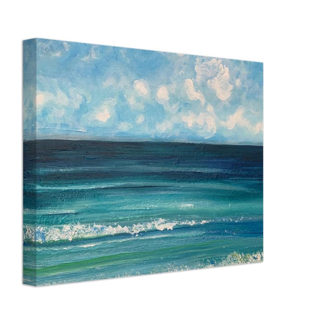 Fluffy White Clouds Warm Blue Sky Beach Wave Canvas Sea Ocean Waves ...