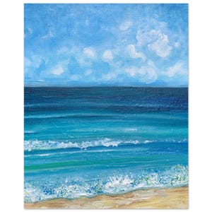 Dipinto senza cornice Blue Sky Beach Waves Sea Coastal (senza cornice) di SLXOriginalArt Poster in carta semi-lucida premium 40 x 50 cm / 16x20″