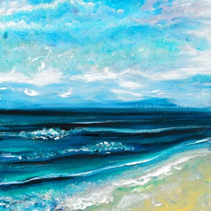 Retrato Blue Beach Wave Canvas Sea Ocean Waves Pintura Impresión por SLX Artista de arte original Shirley Loach