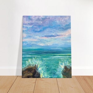 Retrato Blue Beach Wave Canvas Sea Ocean Waves Pintura Impresión por SLX Artista de arte original Shirley Loach
