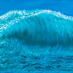 Landschap blauwe golf roze zonsondergang zee blauw strand golf canvas zee oceaan golven schilderij print door SLX originele kunst kunstenaar Shirley Loach