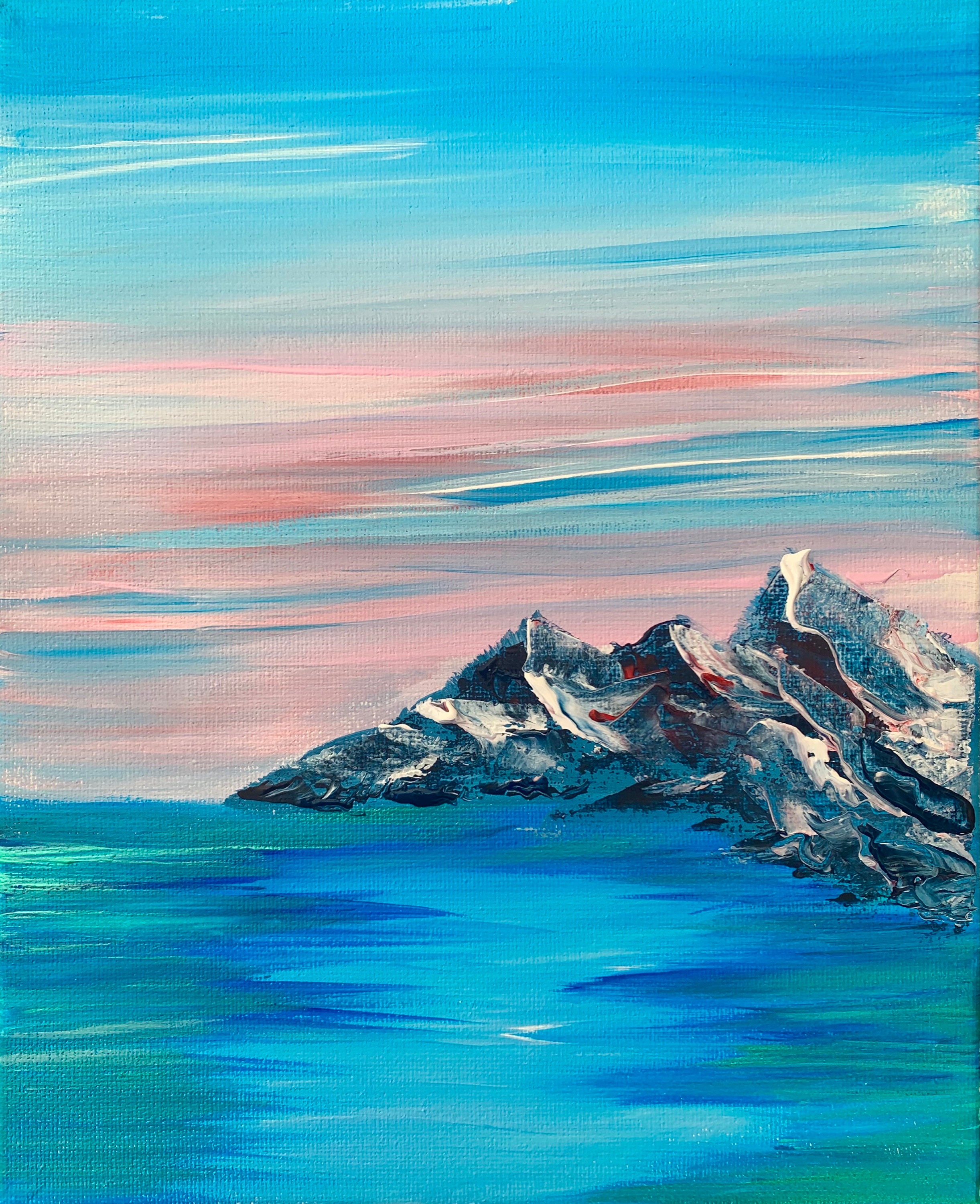 オリジナルの波の海の絵画 20 x 30 cm 美しいスカイブルー/グリーンの