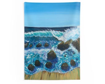 Crashing Waves Blue Wave Seascape Blue Beach Wave Blue Sky Indoor Wall Tapestries