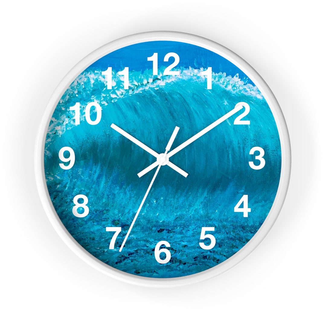Aqua Blue Wave Clock Blue Sky Fluffy Clouds Wall Clock - Etsy