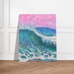 Dipinto senza cornice Blue Rock Pool Waves Sea Coastal (senza cornice) di SLXOriginalArt Poster di carta semi-lucida premium 40 x 50 cm / 16x20″