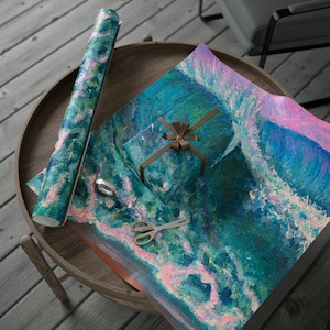 Carta da regalo per pittura oceano onda mare smeraldo cielo rosa