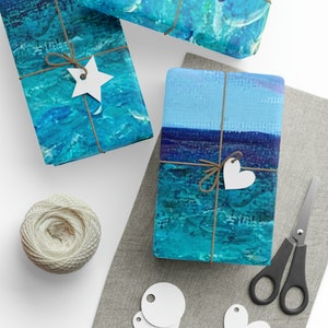 Carte da regalo per pittura sulla spiaggia blu dell'oceano. SLXOriginalArt è di proprietà dell'artista inglese Shirley Loach Paintings Painting Artista acrilica