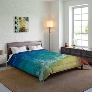 Boat Splashes Beautiful Blue Wave Comforter Sunset Wave  Ocean Wave Coast Beach Bedding Comforter